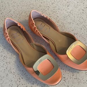 Roger Vivier Peach Flats with Gold Buckle
